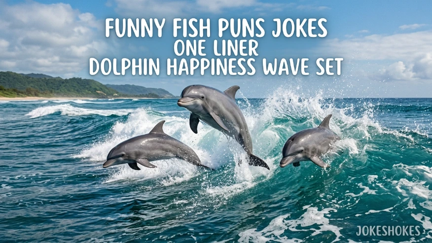 Funny Fish Puns Jokes One Liner Dolphin Happiness Wave Set